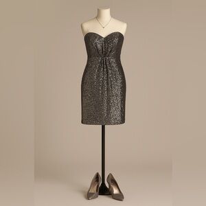 Amsale Strapless Sequin Cocktail Dress Size 8 Silver Metallic Party Formal HOCO